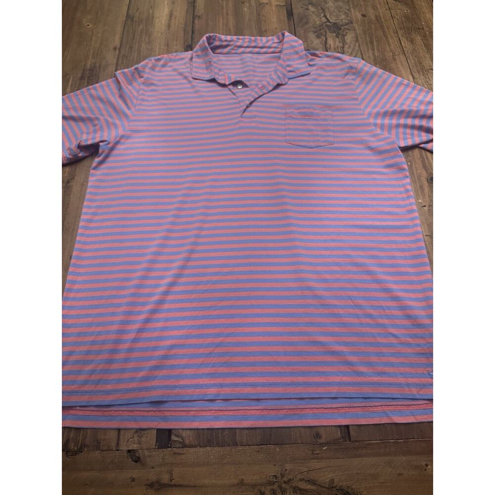 Peter Millar Seaside Wash Pink Blue Striped Polo Shirt Size XL Golf Club Resort
